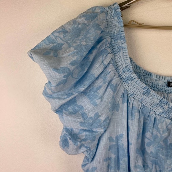 INC International Concepts Women's 4X Blue Puff Sleeves Floral Smocked Dress - Picture 8 of 12